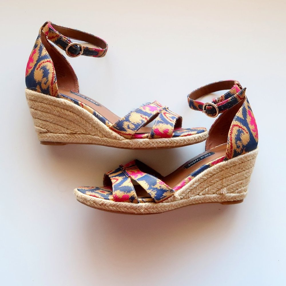 Nine West Wedge Espadrilles / Sandals / Shoes In Navy, Mustard & Pink Size 6